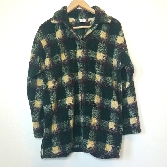 90s B. MOSS Checked Fleece Shirt Jacket - Picture 1 of 7